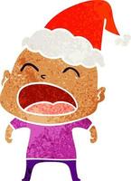 retro cartoon of a shouting bald man wearing santa hat vector