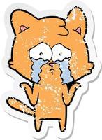 distressed sticker of a cartoon cat vector