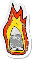 pegatina retro angustiada de una bala en llamas de dibujos animados vector