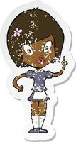 retro distressed sticker of a cartoon pretty maid vector