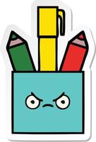 sticker of a cute cartoon pencil pot vector