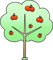 quirky gradient shaded cartoon apple tree vector