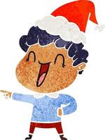 retro cartoon of a happy man wearing santa hat vector