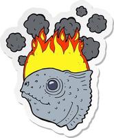 sticker of a cartoon burning fish head vector