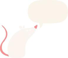 cartoon white mouse and speech bubble in retro style vector