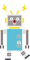 flat color retro cartoon malfunctioning robot vector