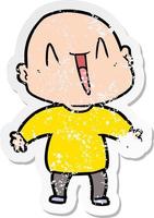 distressed sticker of a happy cartoon bald man vector