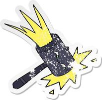 distressed sticker of a cartoon hammer banging vector