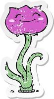 retro distressed sticker of a cartoon flower vector