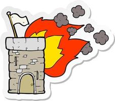 sticker of a cartoon burning castle tower vector