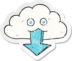 retro distressed sticker of a cartoon download from the cloud vector