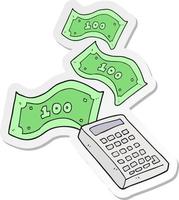 sticker of a cartoon calculator counting money vector