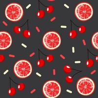 Seamless fruit pattern with grapefruit and cherry. Cartoon vector illustration