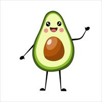 Funny cute happy smiling avocado character or mascot. Flat cartoon vector illustration.