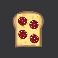 Breakfast toast with cheese and sausage. Flat cartoon vector illustration.