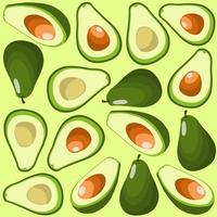 Seamless pattern with avocado in different angles. Healthy vegan food. Raw food ingredient. Colorful cartoon vector illustration.