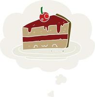 cartoon cake and thought bubble in retro style vector