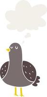 cartoon bird and thought bubble in retro style vector