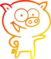 warm gradient line drawing cheerful pig cartoon vector