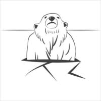 Polar bear emerging from the ice.  Black and white vector illustration