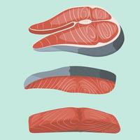 conjunto de filete de salmón y bistecs al estilo de las caricaturas. diseño de productos de mariscos. ilustración vectorial vector