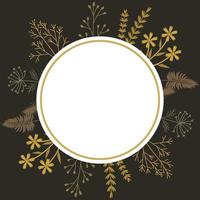 Round herbal frame on a dark background. Template for invitation, card, prints. Vector illustration.