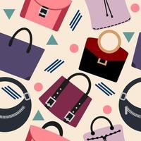 Seamless pattern with stylish women bags made in flat style. Vector illustration.