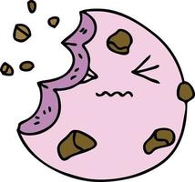 quirky hand drawn cartoon munched cookie vector