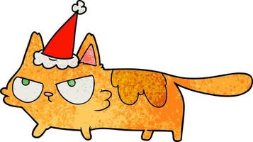 caricatura texturizada de un gato enojado con sombrero de santa vector