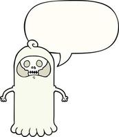 cartoon spooky skull ghost and speech bubble vector