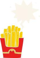 cartoon junk food fries and speech bubble in retro style vector