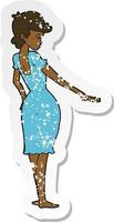 retro distressed sticker of a cartoon pretty woman looking at nails vector