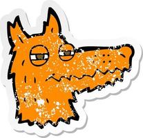 retro distressed sticker of a cartoon smug fox face vector