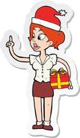 sticker of a cartoon woman with present vector