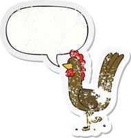 cartoon rooster and speech bubble distressed sticker vector