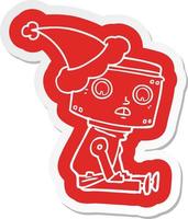 cartoon  sticker of a robot wearing santa hat vector