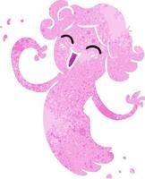retro cartoon doodle of a happy pink ghost vector