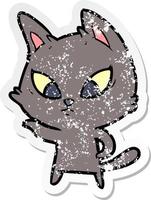 distressed sticker of a confused cartoon cat vector