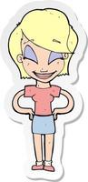 sticker of a cartoon woman with hands on hips vector