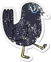 distressed sticker of a quirky hand drawn cartoon crow vector