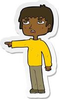 sticker of a cartoon boy pointing vector