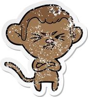 distressed sticker of a cartoon annoyed monkey vector