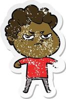 distressed sticker of a cartoon angry man vector