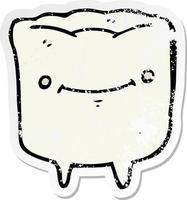 distressed sticker of a cartoon happy tooth vector