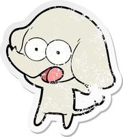 distressed sticker of a cute cartoon elephant vector