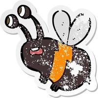 retro distressed sticker of a cartoon frightened bee vector