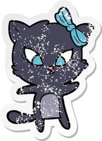 distressed sticker of a cartoon cat vector