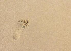 Foot prints on a sandy beach photo