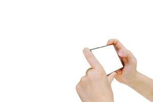 Woman using mobile smart phone isolated on white background,clipping path photo