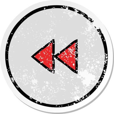 distressed sticker of a cute cartoon rewind button